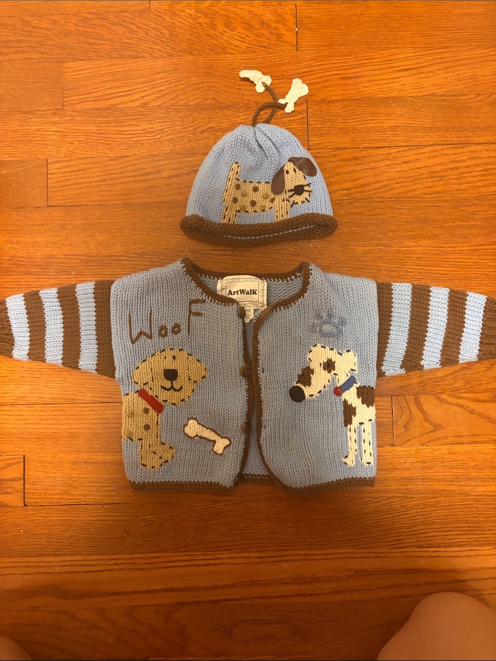 Blue Puppy Knit Baby Hat and Cardigan Set